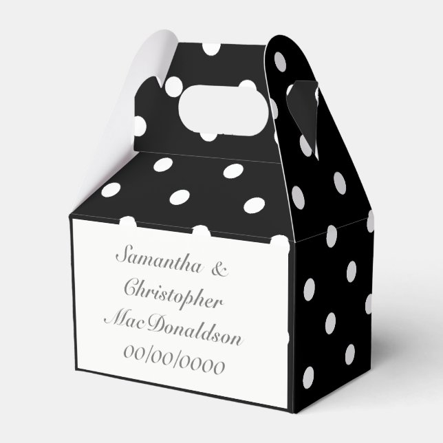 Black and white polkadot pattern wedding favor box (Back Side)