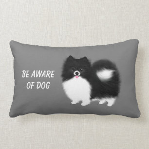 Black and White Pomeranian - Be Aware of Dog Lumbar Pillow