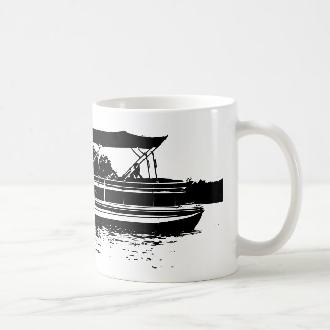 Black and White Pontoon Boat Personalized Mug (Right)