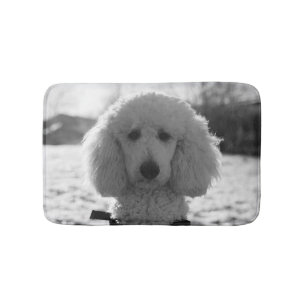 Black and White Poodle Face Puppy Eyes Bath Mat