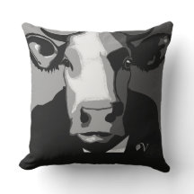 Black and White Pop Art Cow Pillow 
