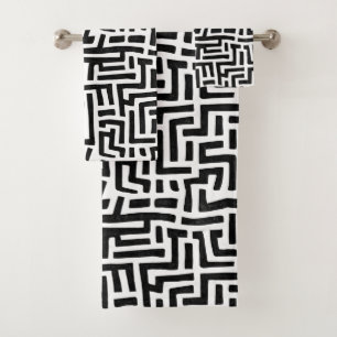 Black and White Pop Art Maze Pattern Bath Towel Set