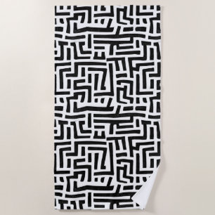 Black and White Pop Art Maze Pattern Beach Towel