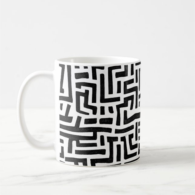 Black and White Pop Art Maze Pattern Coffee Mug (Left)