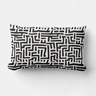 Black and White Pop Art Maze Pattern Lumbar Pillow