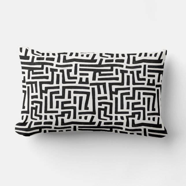 Black and White Pop Art Maze Pattern Lumbar Pillow (Front)