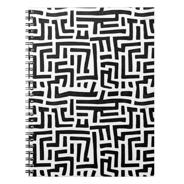 Black and White Pop Art Maze Pattern Notebook (Front)