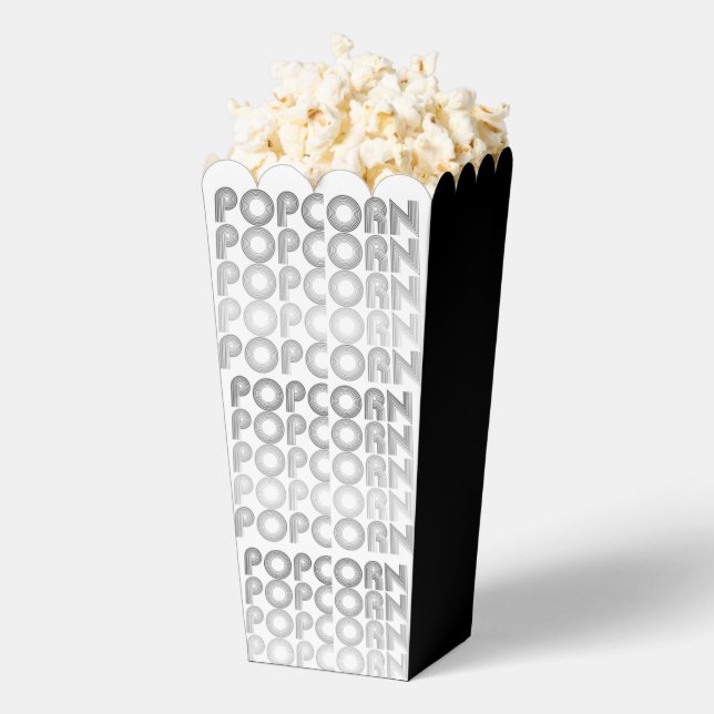 Black and white popcorn favor box (Popped)