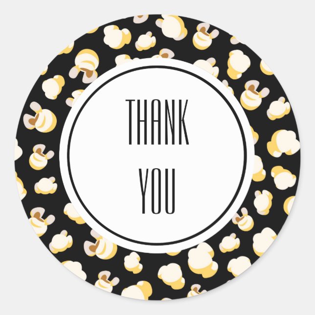 Black and White Popcorn Pattern Personalized Classic Round Sticker (Front)