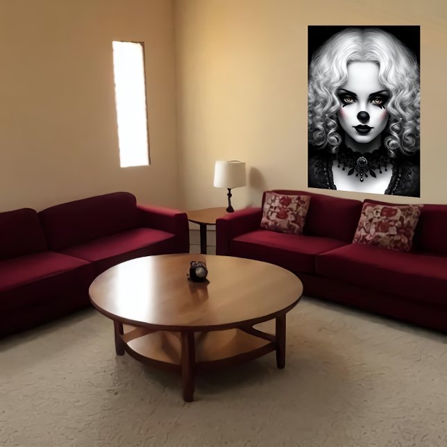 black and white portrait Female Clown | AI Art Poster (Creator Uploaded)