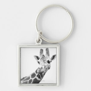 Black and white portrait of a giraffe keychain
