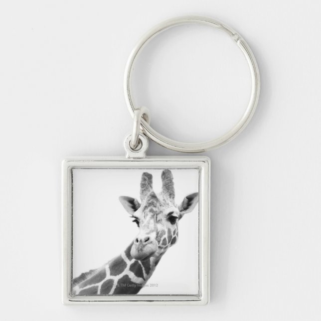 Black and white portrait of a giraffe keychain (Front)