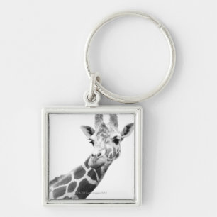 Black and white portrait of a giraffe keychain