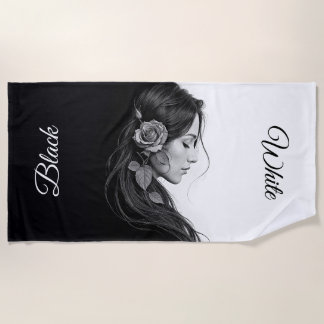 Black and white portrait of beautiful woman art beach towel