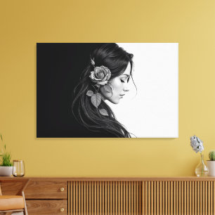 Black and white portrait of beautiful woman art canvas print
