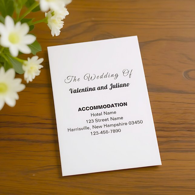 Black and White Portrait Wedding Accommodation Enclosure Card (Typography style black and white wedding accommodation portrait enclosure card)