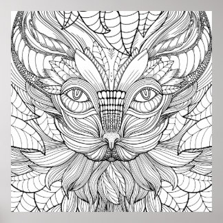 Black and white poster of a cat to colour in