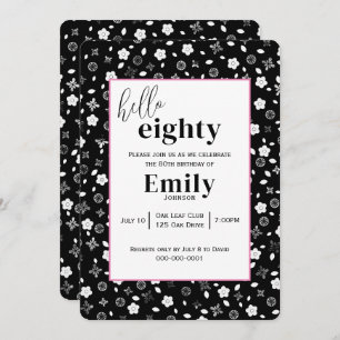 Black and White Posy for 80th Birthday Party Invitation