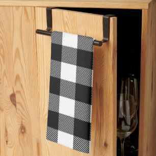 Black and White Preppy Buffalo Check Plaid Kitchen Towel