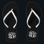 Black and White Preppy Script Monogram Flip Flops<br><div class="desc">PLEASE CONTACT ME BEFORE ORDERING WITH YOUR MONOGRAM INITIALS IN THIS ORDER: FIRST, LAST, MIDDLE. I will customize your monogram and email you the link to order. Please wait to purchase until after I have sent you the link with your customized design. Cute preppy flip flip sandals personalized with a...</div>