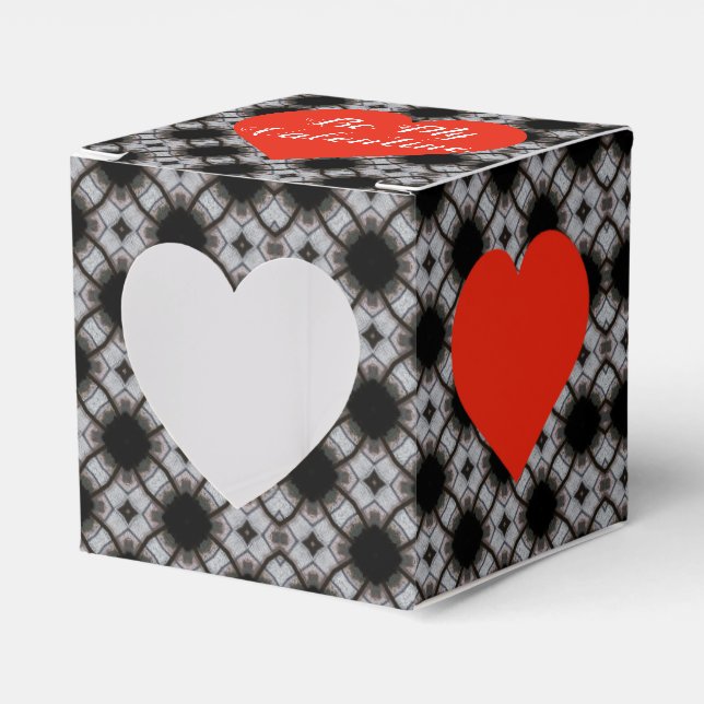 Black And White Print With Red Heart Favor Box (Front Side)