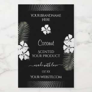 Black and White Product Labels Hawaiian Flowers