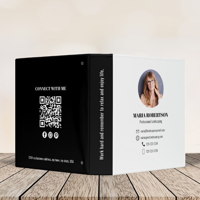 Black and White Professional Business QR Code  Binder (Business QR code binder with a black and white color theme. )