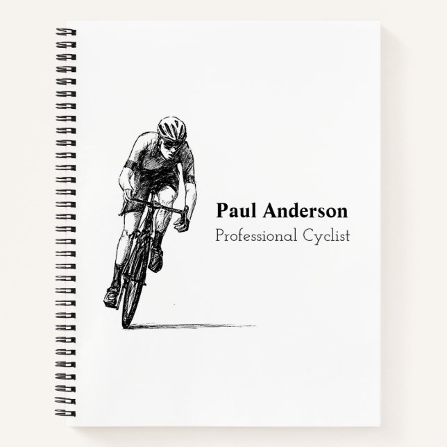 Black And White Professional Cyclist Business Notebook (Front)