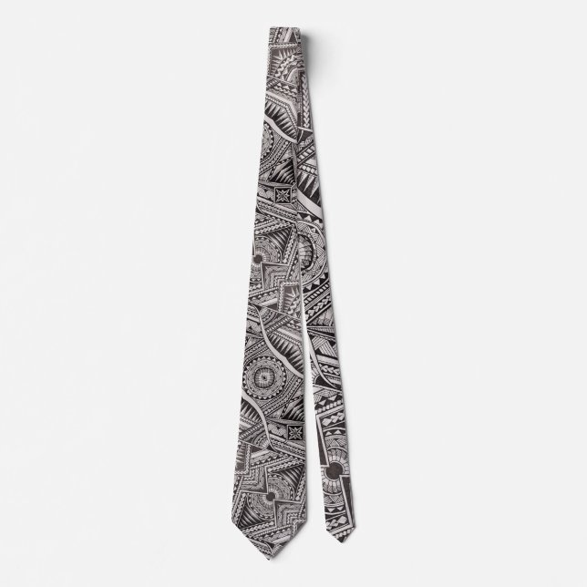 Black and White Professional Tribal Tattoo Pattern Tie (Front)