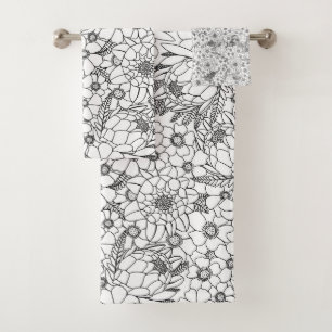 Black And White Protea Wildflower Garden Bath Towel Set