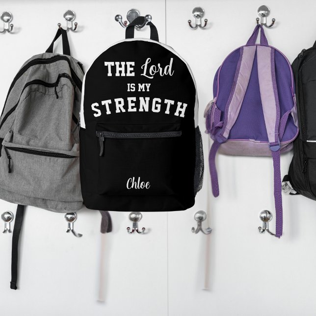 Black and White Psalm 28:7 The Lord is My Strength Printed Backpack (Creator Uploaded)