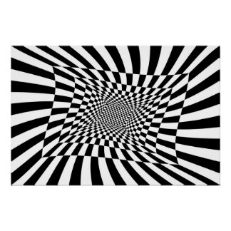 Black and white psychedelic chequerboard poster