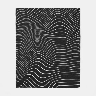 Black and white Psychedelic Linear Wavy Background Fleece Blanket