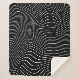 Black and white Psychedelic Linear Wavy Background Sherpa Blanket