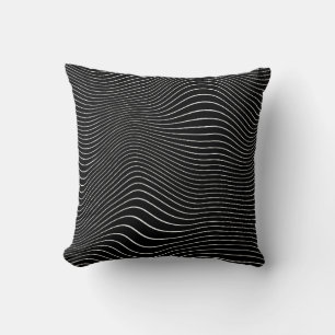 Black and white Psychedelic Linear Wavy Background Throw Pillow