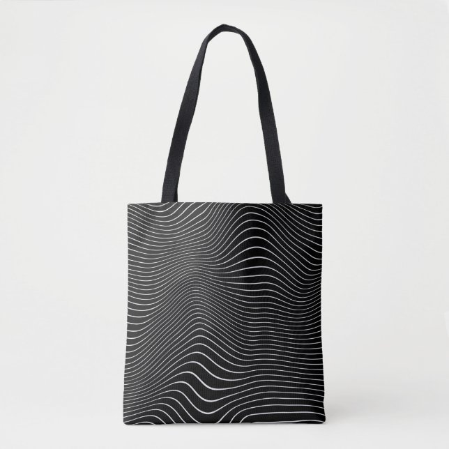 Black and white Psychedelic Linear Wavy Background Tote Bag (Front)