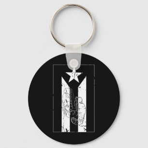 Black And White Puerto Rico Flag With Boxing Glove Keychain
