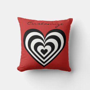 black and white pulsating heart Thunder_Cove red Throw Pillow