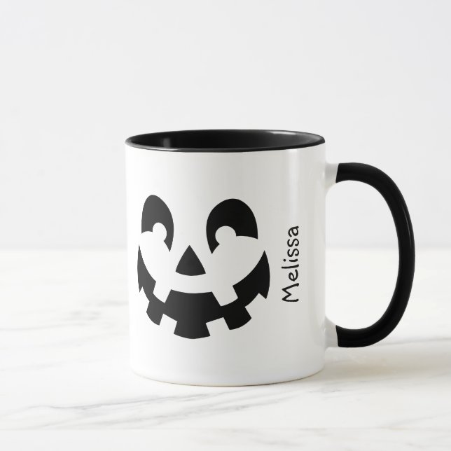 Black And White Pumpkin Face With Name Halloween Mug (Right)