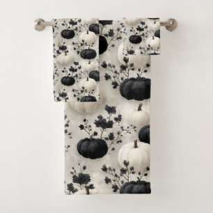 Black and White Pumpkin Fall Design Bath Towel Set