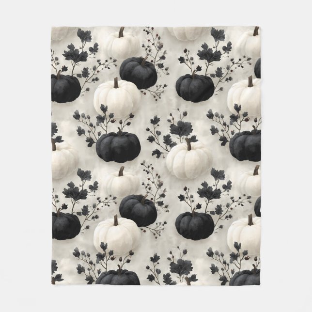 Black and White Pumpkin Fall Design Fleece Blanket (Front)