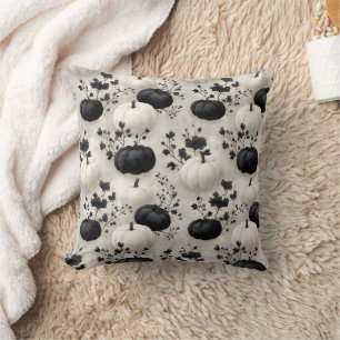 Black and White Pumpkin Fall Design Throw Pillow