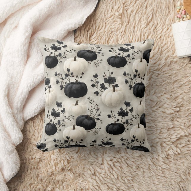 Black and White Pumpkin Fall Design Throw Pillow (Blanket)
