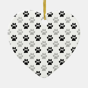 Black and white puppy paw prints ceramic ornament