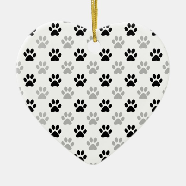 Black and white puppy paw prints ceramic ornament (Front)