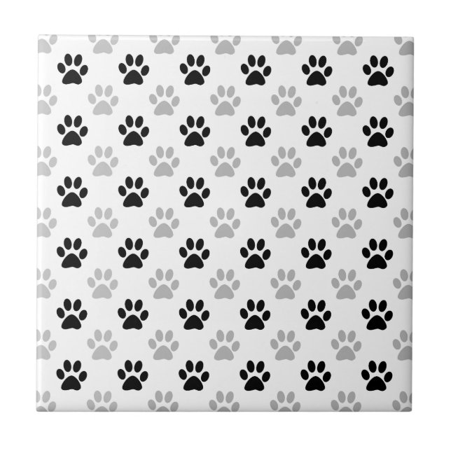 Black and white puppy paw prints tile (Front)