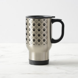 Black and white puppy paw prints travel mug