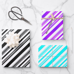 Black and white, purple and white, blue and white  wrapping paper sheet
