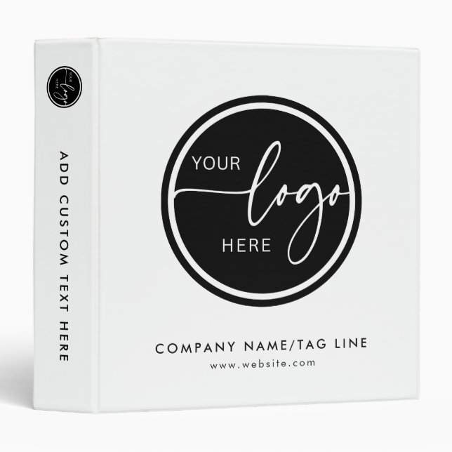 Black and White QR Code Your Logo Here Business Binder (Front/Spine)