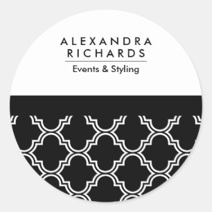 Black and White Quatrefoil Classic Round Sticker